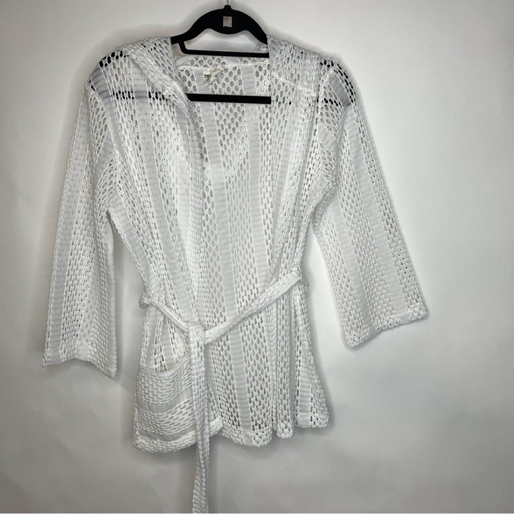 JCPenney Vintage White Mesh  beach Cover-Up with hood